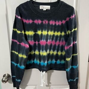 Vintage Havana Drawstring Hem Tie-Dye Sweatshirt in Colorful Pattern. S